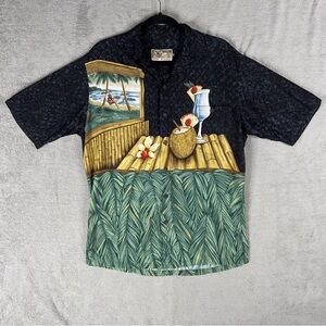 Tori Richard Hawaiian Button Up‎ Shirt Men's M Pina Colada Cocktails Aloha Beach